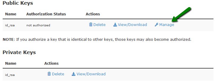 cPanel SSH Access Keys