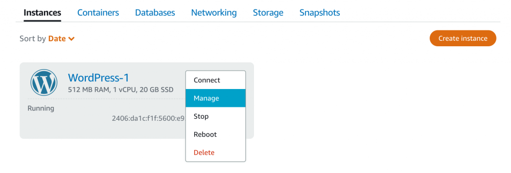 AWS Lightsail Manage Instance