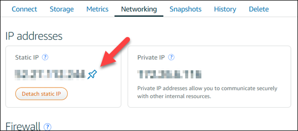 The Networking tab of the manage instance page